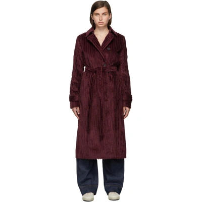 Victoria Beckham Womens Iron Red Belted Cotton-velvet Trench Coat 6 In Iron Red
