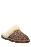 BEARPAW LOKI LEOPARD PRINT GENUINE SHEARLING LINED SUEDE SLIPPER