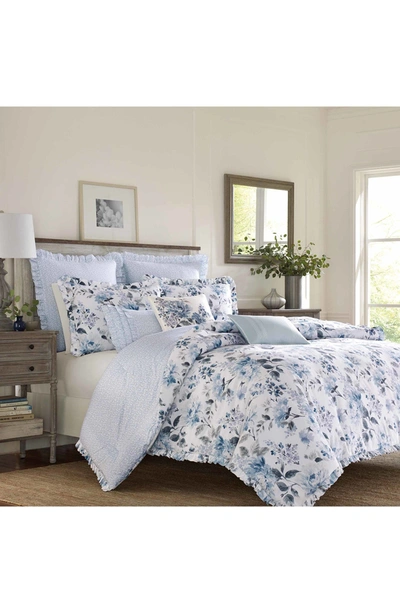 Laura Ashley Chloe 3-piece Blue Floral Cotton King Comforter Set In Pastel Blue
