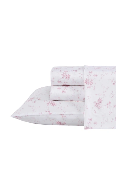 Laura Ashley Garden Muse 4-piece Pink Floral T300 Cotton Queen Sheet Set In Tea Rose