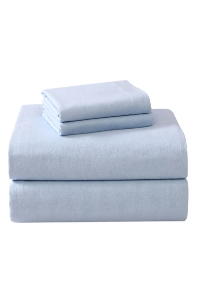 Laura Ashley La Solid 3-piece Blue Cotton Twin Sheet Set In Serene Blue