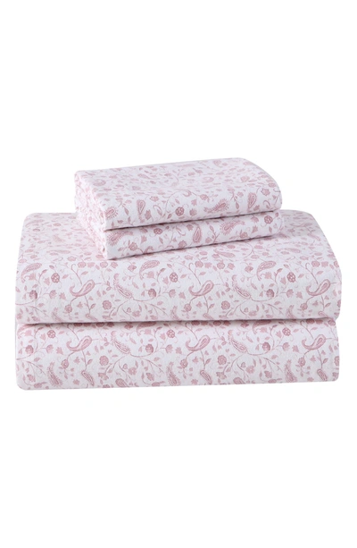 Laura Ashley Paisley Prance Flannel 3-piece Red Cotton Twin Sheet Set In Rose
