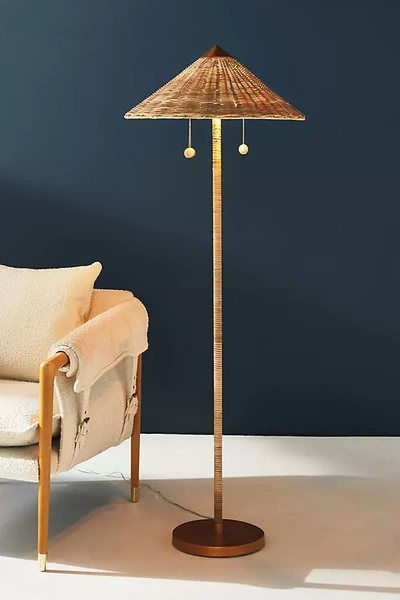 Anthropologie Rattan Umbel Floor Lamp In Beige