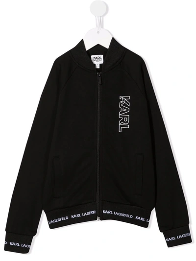 Karl Lagerfeld Teen Logo Print Sports Jacket In Black