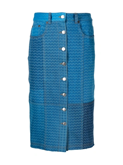 Marine Serre Moonfish Skin Regenerated Denim Midi Skirt In Blue