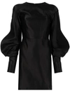 Tom Ford Puff-sleeve Duchess-silk Midi Dress In Black