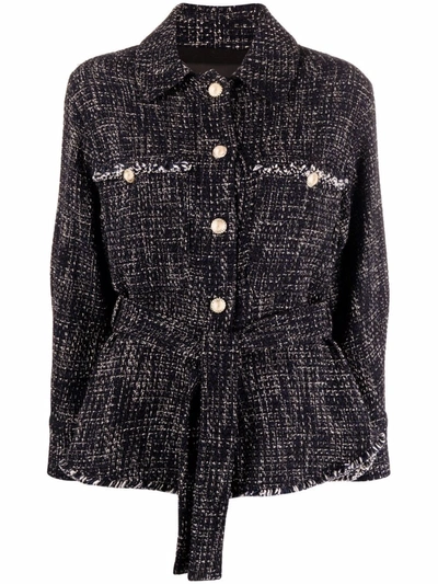 Maje Womens Bleus Belted Tweed Organic Cotton-blend Jacket 10 In 