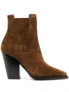 Saint Laurent Medium Brown Theo Chunky-heel Ankle Boots In Brown
