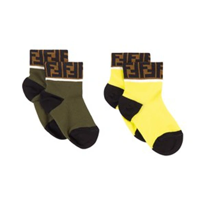 Fendi Kids' 2-pack Yellow Ff Logo Socks