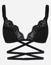 Dolce & Gabbana Crossover-strap Laced Triangle-bra In Black