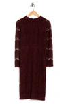 Love By Design Lace Long Sleeve Midi Dress In Raisin