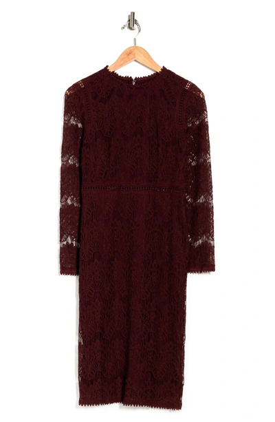Love By Design Lace Long Sleeve Midi Dress In Raisin