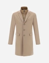 Herno Cashmere Coat With Nylon Ultralight Bib In Camel