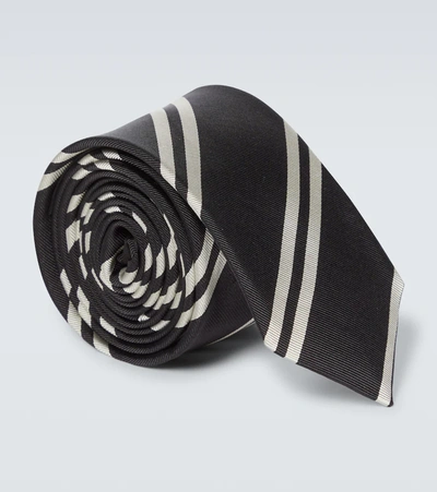 Saint Laurent Striped Silk And Cotton-blend Tie In Black