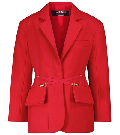 Jacquemus La Waistcoate Soco Wool Double Belt Jacket In Red