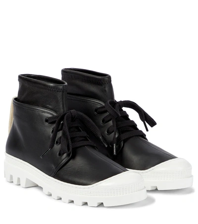 Loewe Black Stretch Leather Combat Boots In Black Black 