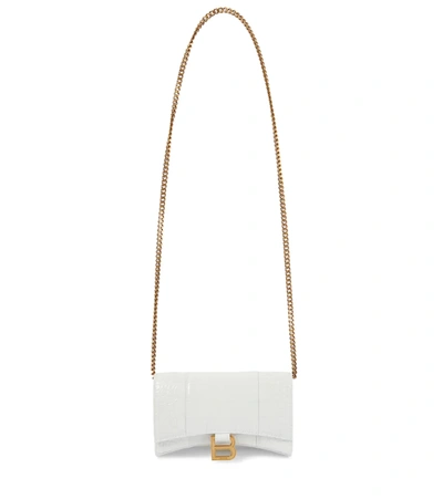 Balenciaga Hourglass Leather Wallet On Chain In White