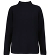 Vince Boiled Cashmere Funnel Neck Pullover In Blue