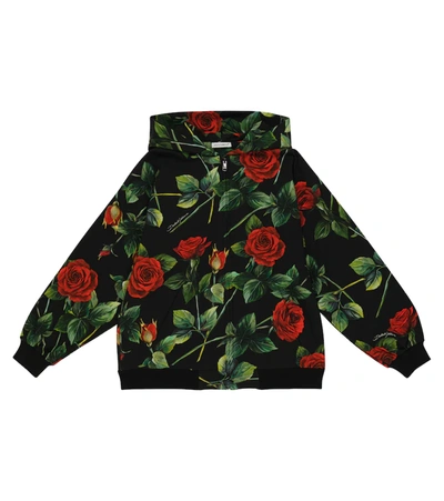 Dolce & Gabbana Kids' Floral Stretch-cotton Hoodie In Multicoloured