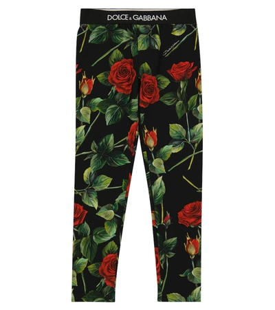 Dolce & Gabbana Kids' Floral Stretch-cotton Leggings In Multicoloured