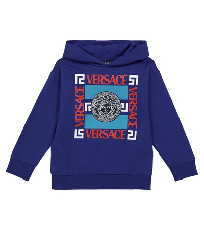 Versace Kids' Medusa Logo Cotton Hoodie In Blue