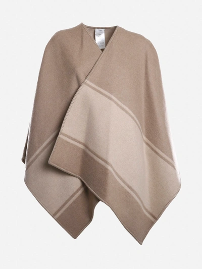 Fendi Wool And Cashmere Poncho With Logo Print In Camel