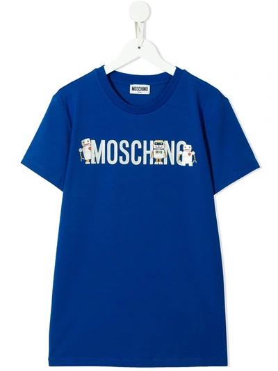 Moschino Kids' Logo-print Cotton T-shirt In Blue