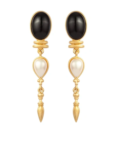 Pre-owned Susan Caplan Vintage 1980s Pearl-embellished Drop Earrings In Gold