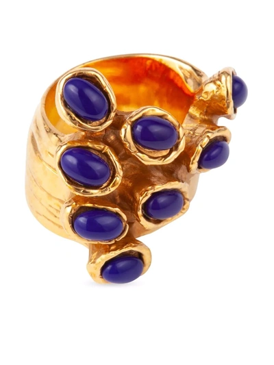 Pre-owned Saint Laurent Cabochon-embellished Chunky Ring In Gold
