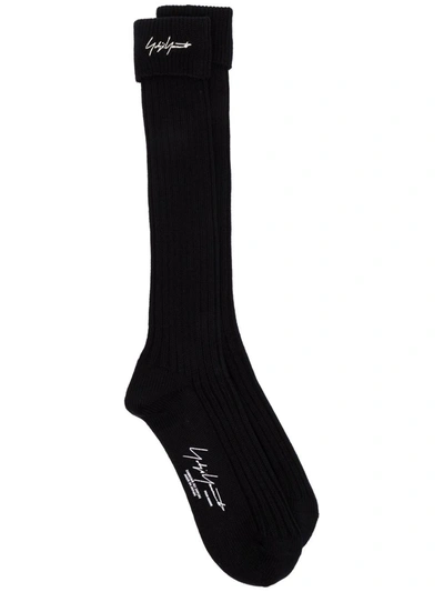 Yohji Yamamoto Embroidered Logo Ribbed Socks In Black