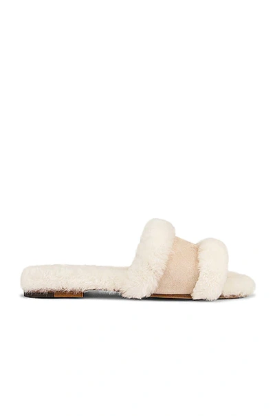 Manolo Blahnik Anacletus Suede And Shearling Slides In Light Khaki & White