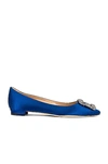 Manolo Blahnik Hangisi Crystal-embellished Satin Point-toe Flats In Bright Blue