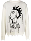 Haculla Distressed Punk Logo Jumper In White
