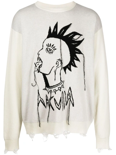 Haculla Distressed Punk Logo Jumper In White