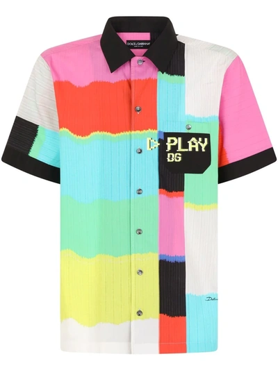 Dolce & Gabbana Graphic-print Short-sleeve Shirt In Blue