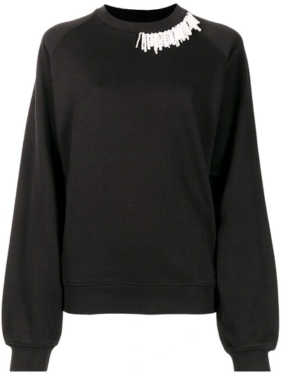 Twinset Pearl-fringe Detail Sweatshirt In Black