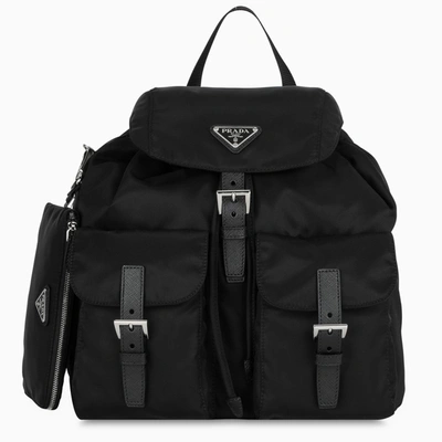 Prada Black Re-nylon And Saffiano Backpack With Pouch