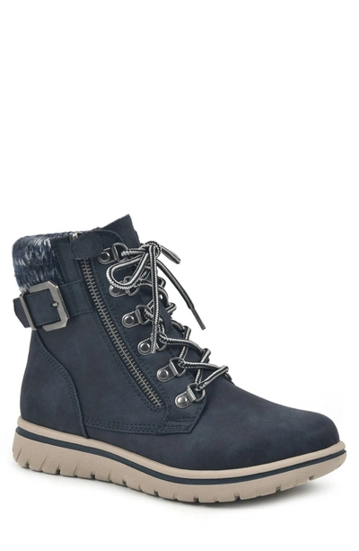 Cliffs By White Mountain Hearty Knit Collar Lace-up Boot In Navy/ Fabric/ Sweater