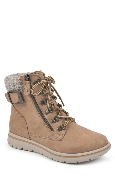 Cliffs By White Mountain Hearty Knit Collar Lace-up Boot In Wheat/ Fabric/ Sweater