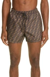 Fendi Ff-logo Drawstring Swim Shorts In Brown