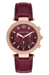 Michael Michael Kors Parker Chronograph Leather Strap Watch, 39mm In Berry