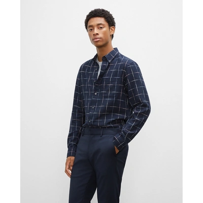 Club Monaco Long Sleeve Textured Windowpane Shirt In Black Multi