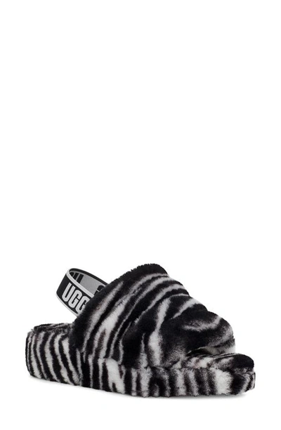 Ugg Fluff Yeah Genuine Shearling Slingback Sandal In Black/ White Zebra Print