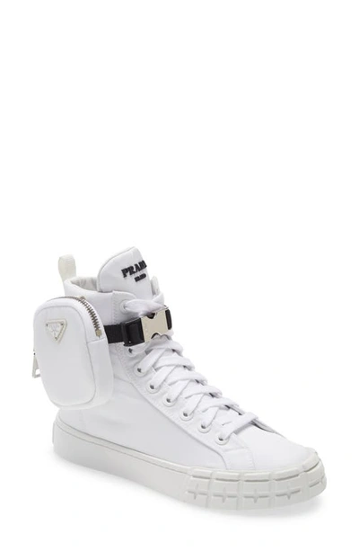 Prada Wheel Re-nylon Gabardine High-top Sneaker In White