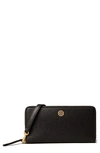 Tory Burch Robinson Continental Leather Wallet In Black