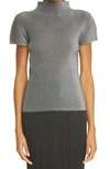 Issey Miyake Mist Basics Pleated Funnel Neck Top In Light Grey