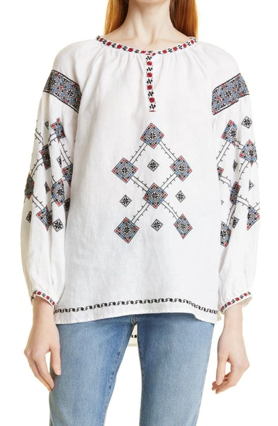 Alex Mill Nadya Embroidered Linen Blouse In White
