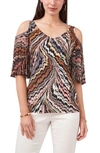 CHAUS CHAUS PRINT COLD SHOULDER KNIT TOP,93126227J