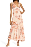 Free People Stay Awhile Sleeveless Maxi Dress In Peach Combo