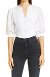 Veronica Beard Coralee Puff Sleeve Henley T-shirt In White